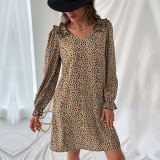 Long Sleeve Leopard Print Mini Dress