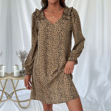 Long Sleeve Leopard Print Mini Dress