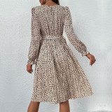 Long Sleeve Leopard Print Midi Dress