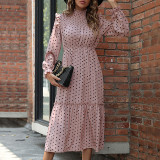 Pink Long Sleeve Polka Dot Maxi Dress