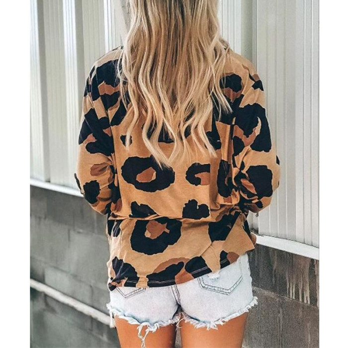 Leopard V-Neck Loose T-Shirts