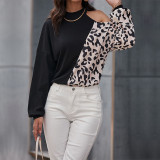 Leopard Long Sleeve Off Shoulder Shirts