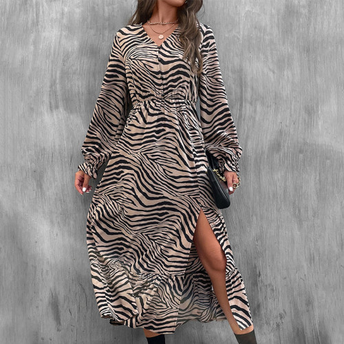 V-Neck Zebra Print Maxi Dress