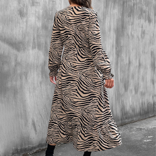 V-Neck Zebra Print Maxi Dress