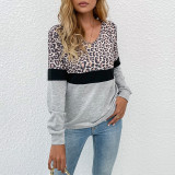 V-Neck Leopard Long Sleeve T-Shirts