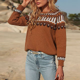 Brown Long Sleeve Round Neck Sweaters