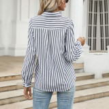 Stripe Lapel Long Sleeve Shirts