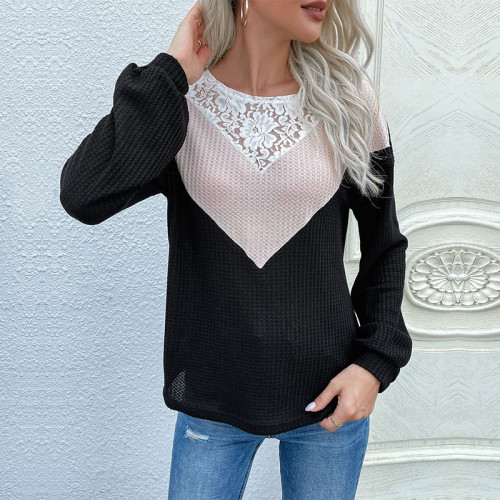 Lace Round Neck Knitted Shirts