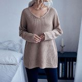 Solid Color V-Neck Long Sleeve Sweaters
