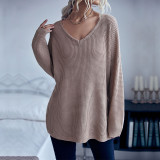 Solid Color V-Neck Long Sleeve Sweaters