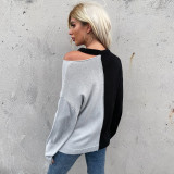 Black Grey Contrast Long Sleeve Sweaters