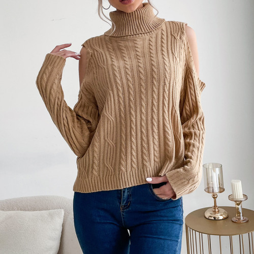 High Collar Solid Color Long Sleeve Sweaters