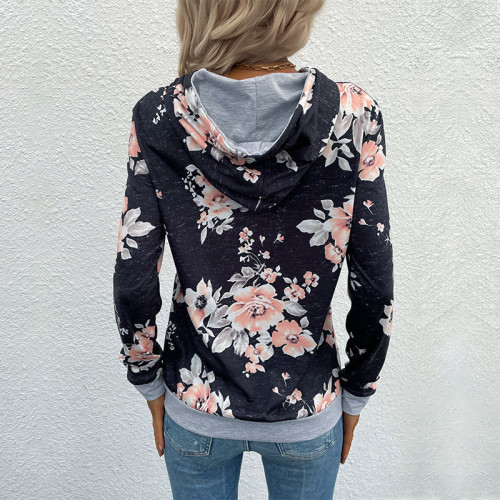 Hooded Floral Print Sweaters