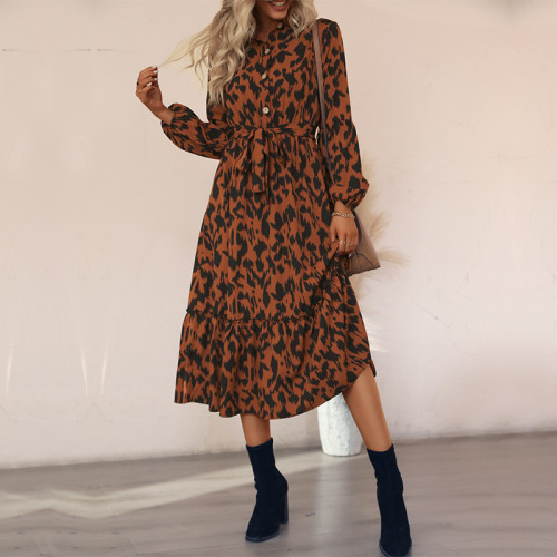 Long Sleeve Leopard Maxi Dress