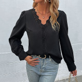 V-Neck Lace Long Sleeve Shirts