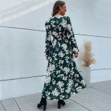 V-Neck Ruffle Floral Print Midi Dress