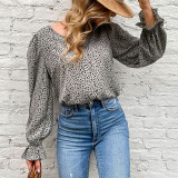 Round Neck Leopard Long Sleeve Shirts