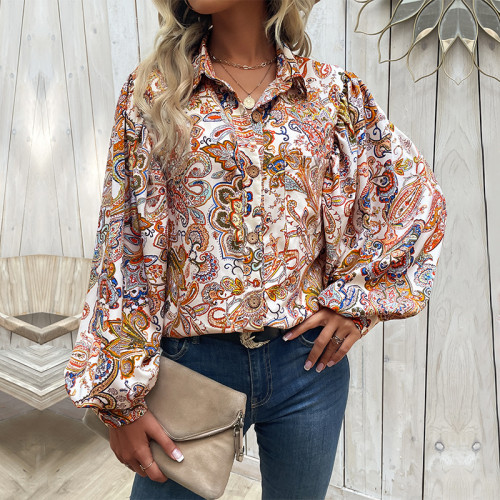 Polo Collar Long Sleeve Printed Shirts