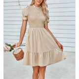 Solid Color Slim Stand Neck Mini Dress