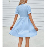 Solid Color Slim Stand Neck Mini Dress