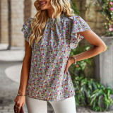 Ruffle Sleeve Floral Round Neck Shirts