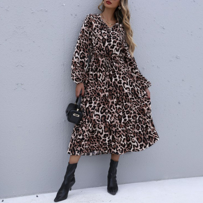 Leopard Vintage Long Sleeve Mini Dress