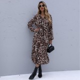 Leopard Vintage Long Sleeve Midi Dress