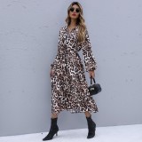 Leopard Vintage Long Sleeve Midi Dress