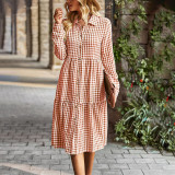 Plaid Printed Long Sleeve Midi Dress