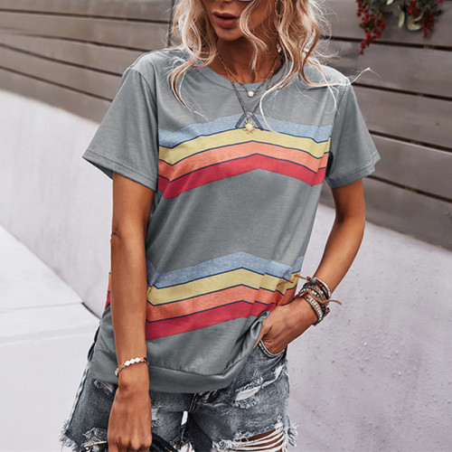 Short Sleeve Round Neck Contrast T-Shirts