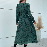Green Long Sleeve Leopard Maxi Dress