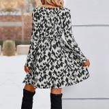V-Neck Long Sleeve Leopard Mini Dress