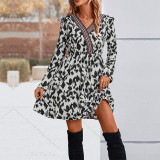 V-Neck Long Sleeve Leopard Mini Dress