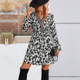 V-Neck Long Sleeve Leopard Mini Dress