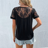 Black Short Sleeve Lace Shirts