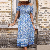 Vintage High Waist Off Shoulder Maxi Dress