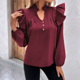 Red Ruffle Long Sleeve Shirts