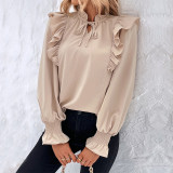 Ruffle Long Sleeve Solid Color Shirts