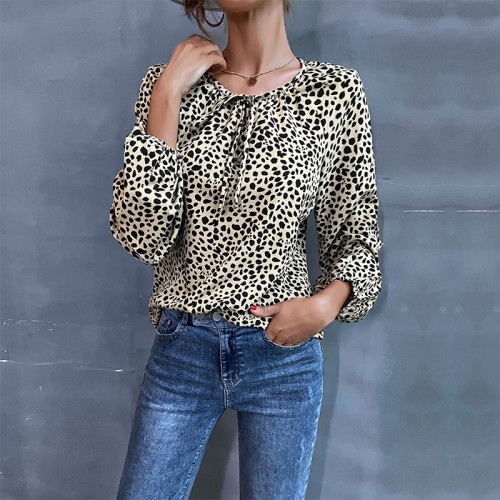 Leopard Crew Neck Long Sleeve Shirts