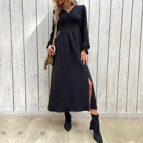 Swiss Dot Black Long Sleeve Maxi Dress