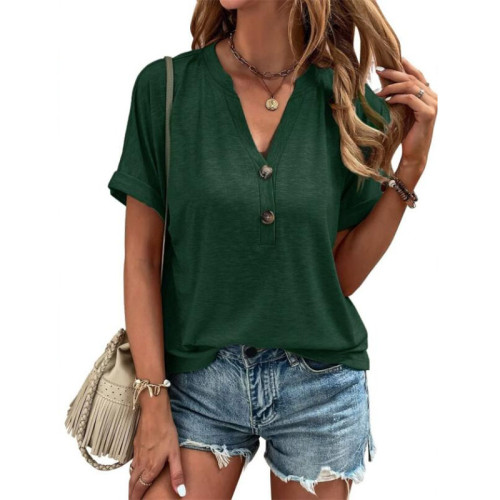 Solid Color Button Short Sleeve T-Shirts