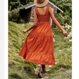Summer Solid Color Ruffle Maxi Dress