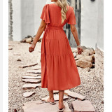 V-Neck Solid Color Maxi Dress