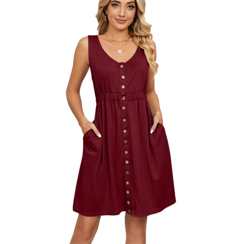 Solid Color Sleeveless Pocket Mini Dress