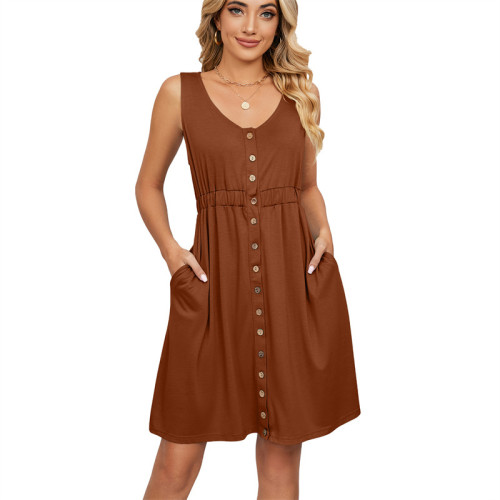 Solid Color Sleeveless Pocket Mini Dress