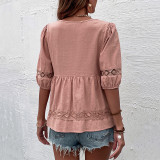 Pink V-Neck Cotton Linen Shirts