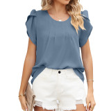 Solid Color Round Neck Chiffon Shirts