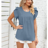 Solid Color Round Neck Chiffon Shirts