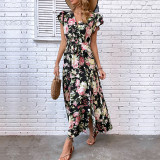 V-Neck Split Floral Maxi Dress