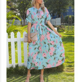 Flower Print Ruffle Sleeve Maxi Dress